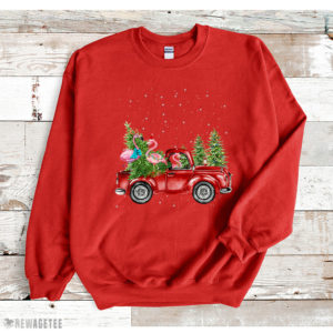 Red Sweatshirt Three Flamingo Ride Red Truck Santa Hat Christmas T Shirt