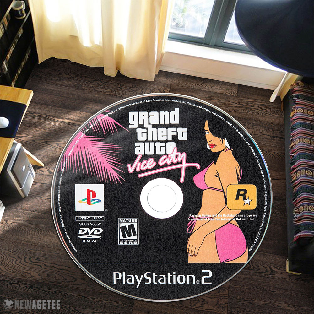 Grand Theft Auto Vice City PlayStation 2 Disc Round Rug Carpet Grand Theft Auto Vice City PlayStation 2 Disc Round Rug Carpet