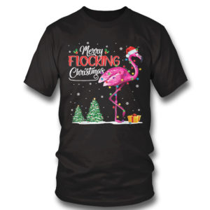 T Shirt Flamingo Pink In Santa Hat Xmas Merry Flocking Christmas Shirt