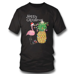 T Shirt Merry Christmas Pink Flamingo Pineapple Shirt