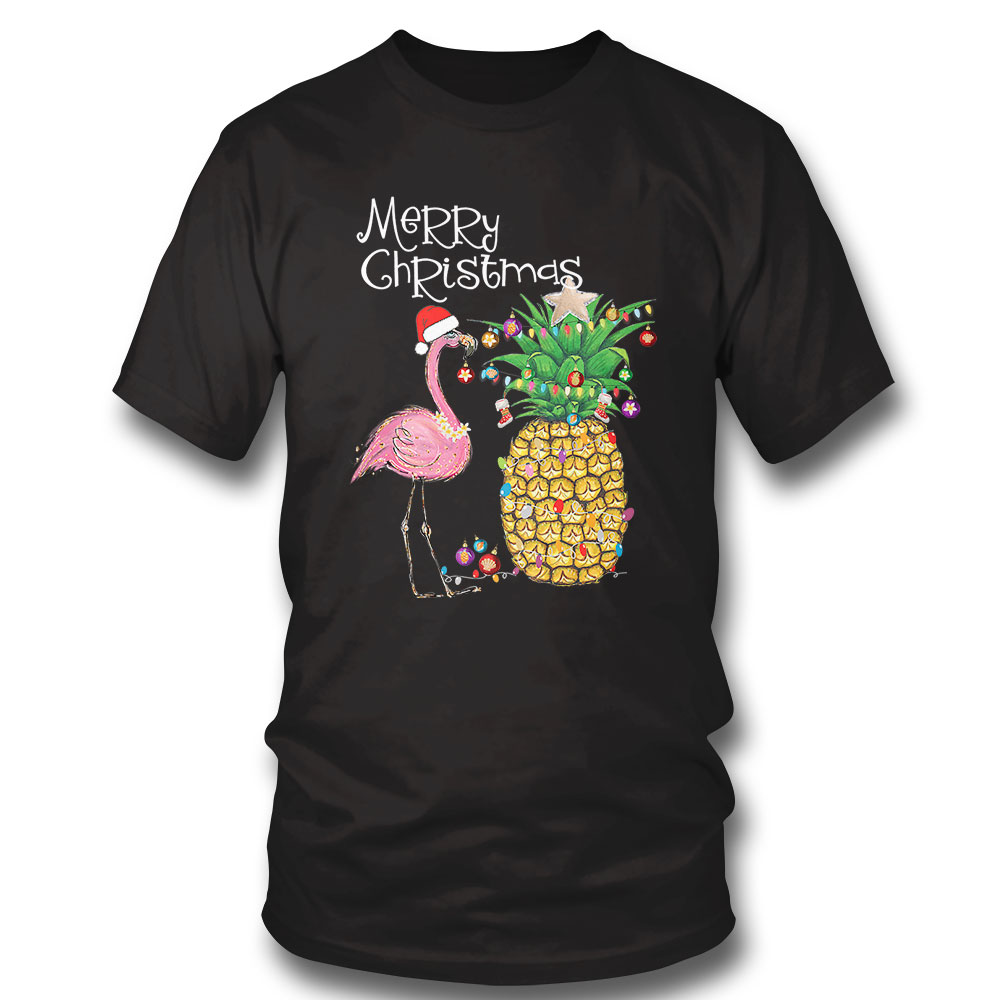 Merry Christmas Pink Flamingo Pineapple Sweatshirt Merry Christmas Pink Flamingo Pineapple Sweatshirt