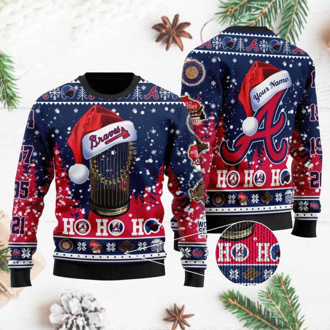 Atlanta Braves 2021 World Series Champions Ho Ho Ho Ugly Christmas Sweater Unisex Knit Wool Ugly Sweater Atlanta Braves 2021 World Series Champions Ho Ho Ho Ugly Christmas Sweater Unisex Knit Wool Ugly Sweater