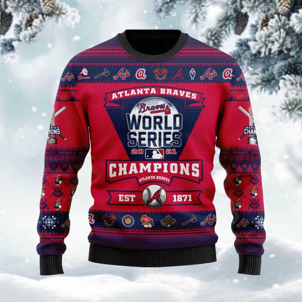 Atlanta Braves 2021 World Series Trophy Ugly Christmas Sweater Unisex Knit Wool Ugly Sweater Atlanta Braves 2021 World Series Trophy Ugly Christmas Sweater Unisex Knit Wool Ugly Sweater