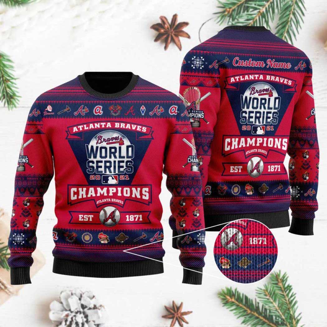 Atlanta Braves 2021 World Series Trophy Ugly Christmas Sweater Unisex Knit Wool Ugly Sweater Atlanta Braves 2021 World Series Trophy Ugly Christmas Sweater Unisex Knit Wool Ugly Sweater