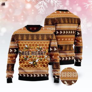 Bee Merry Ugly Christmas Sweater Knit Wool Sweater 2