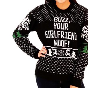 Buzz Your Girlfriend Woof Ugly Christmas Sweater Knit Wool Sweater