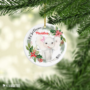 Personalized Baby Girl Elephant My Third 3rd Christmas Ornament
