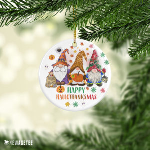 Three Gnomes Happy HALLOTHANKSMAS 2021 Christmas Ornament