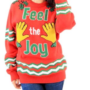 Feel The Joy Groping Hands Tacky Ugly Christmas Sweater Knit Wool Sweater