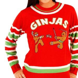 Fighting Ginjas Gingerbread Ninjas Funny Ugly Christmas Sweater Knit Wool Sweater