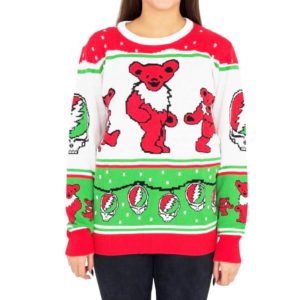 Grateful Dead Dancing Bears Ugly Christmas Sweater Knit Wool Sweater