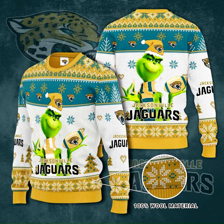 Jacksonville Jaguars Grinch Knit Ugly Christmas sweater