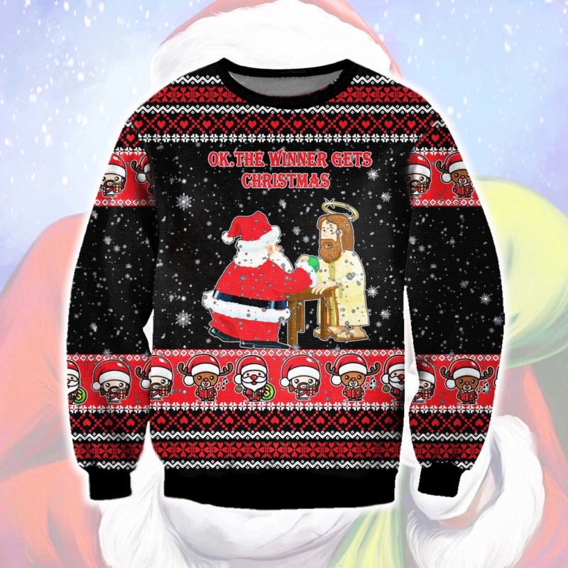 Jesus And Santa Claus Ugly Christmas Sweater Unisex Knit Sweater