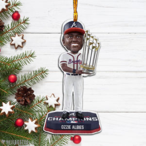 Ozzie Albies Atlanta Braves 2021 World Series Champions Wood Christmas Ornament