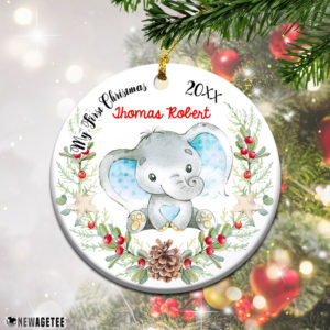 Personalized Baby Elephant Boy My First Christmas Ornament