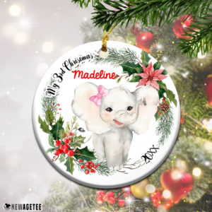 Personalized Baby Girl Elephant My Third 3rd Christmas Ornament