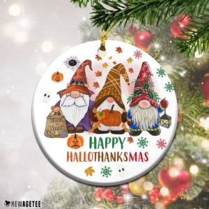 Three Gnomes Happy HALLOTHANKSMAS 2021 Christmas Ornament