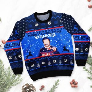 Ted Lasso Merry Christmas Wanker Ugly Christmas Sweater Unisex Knit Wool Ugly Sweater