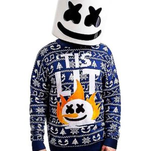 Tis Lit Marshmello Ugly Christmas Sweater Unisex Knit Wool Ugly Sweater