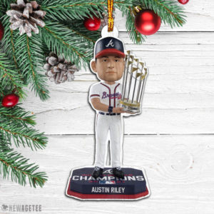 Austin Riley Atlanta Braves 2021 World Series Champions Wood Christmas Ornament
