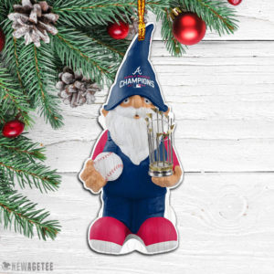 Wood Ornament Gnome Trophy Atlanta Braves 2021 World Series Champions Wood Christmas Ornament