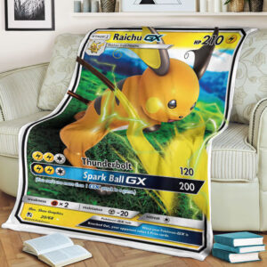 Fleece Blanket 2 Raichu GX Hidden Fates Holo Ultra Rare Pokemon Card Fleece Blanket
