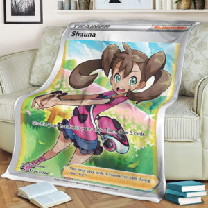 Shauna SWSH Fusion Strike Full Art Holo Ultra Rare Pokemon Card Fleece Blanket