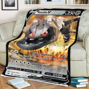 Steelix V 115-185 Vivid Voltage Holo Ultra Rare Pokemon Card Fleece Blanket