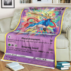 Zacian 82-185 Vivid Voltage Amazing Rare Pokemon Card Fleece Blanket