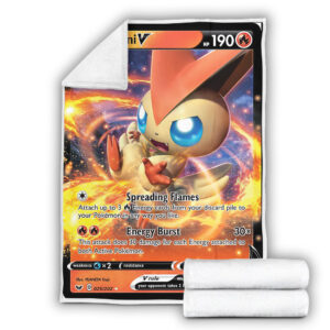 Fleece Blanket 4 Victini V 25 202 SWSH Base Set Holo Ultra Rare Pokemon Card Fleece Blanket