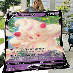 Fleece Blanket 6 ... Alcremie V 22 73 SWSH Champions Path Holo Ultra Rare Pokemon Card Fleece Blanket