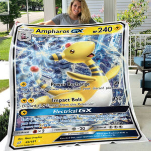 Ampharos GX 43-181 SM Team Up Holo Ultra Rare Pokemon Card Fleece Blanket