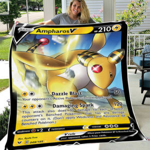 Fleece Blanket 6 ... Ampharos V Vivid Voltage Holo Ultra Rare Pokemon Card Fleece Blanket
