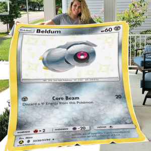Fleece Blanket 6 ... Beldum SV30 SV94 SM Hidden Fates Holo Shiny Rare Pokemon Card Fleece Blanket