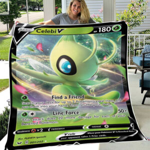 Fleece Blanket 6 ... Celebi V 1 202 SWSH Base Set Holo Ultra Rare Pokemon Card Fleece Blanket