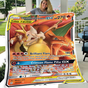 Charizard & Braixen GX Cosmic Eclipse Holo Ultra Rare Pokemon Card Fleece Blanket