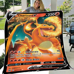 Fleece Blanket 6 ... Charizard V 17 172 SWSH Brilliant Stars Holo Ultra Rare Pokemon Card Fleece Blanket