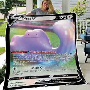Ditto V Shining Fates Holo Ultra Rare Pokemon Card Fleece Blanket