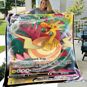 Fleece Blanket 6 ... Dracozolt VMAX Evolving Skies Full Art Holo Ultra Rare Pokemon Card Fleece Blanket