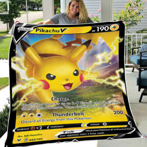 Pikachu V 43-185 Vivid Voltage Holo Ultra Rare Pokemon Card Fleece Blanket