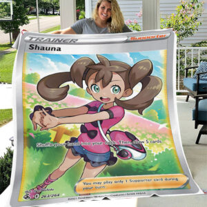 Shauna SWSH Fusion Strike Full Art Holo Ultra Rare Pokemon Card Fleece Blanket