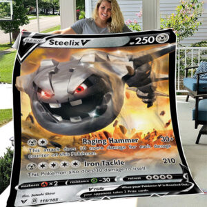 Fleece Blanket 6 ... Steelix V 115 185 Vivid Voltage Holo Ultra Rare Pokemon Card Fleece Blanket
