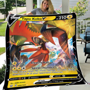 Fleece Blanket 6 ... Tapu Koko V Battle Styles Holo Ultra Rare Pokemon Card Fleece Blanket