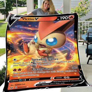 Fleece Blanket 6 ... Victini V 25 202 SWSH Base Set Holo Ultra Rare Pokemon Card Fleece Blanket