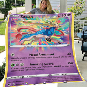 Fleece Blanket 6 ... Zacian 82 185 Vivid Voltage Amazing Rare Pokemon Card Fleece Blanket