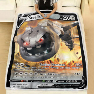 Steelix V 115-185 Vivid Voltage Holo Ultra Rare Pokemon Card Fleece Blanket