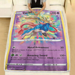 Zacian 82-185 Vivid Voltage Amazing Rare Pokemon Card Fleece Blanket