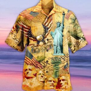 American Flag Eagle And Statue Of Liberty Hawaiian Shirt, beach shorts