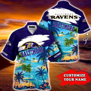 Baltimore Ravens NFL Personalized Hawaiian Shirt, beach shorts Baltimore Ravens NFL Personalized Hawaiian Shirt, beach shorts