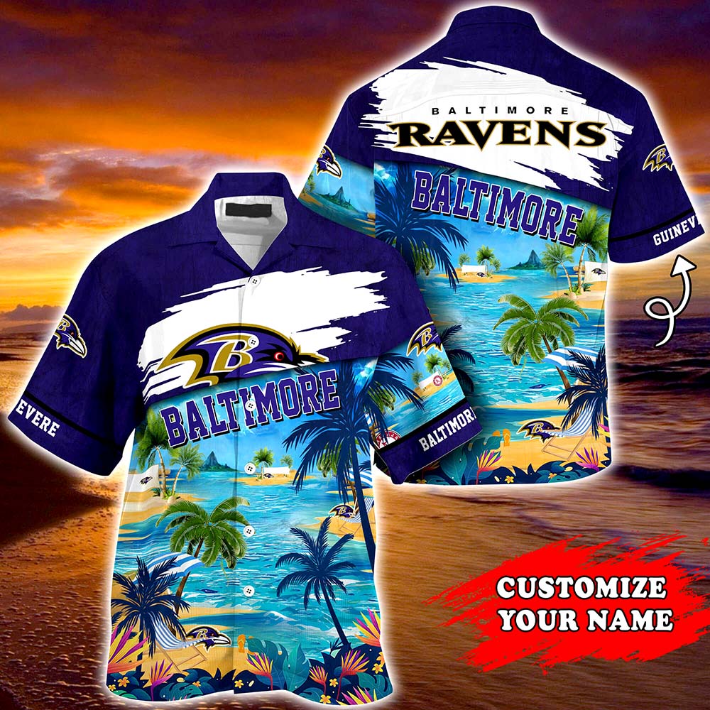 Baltimore Ravens NFL Personalized Hawaiian Shirt, beach shorts Baltimore Ravens NFL Personalized Hawaiian Shirt, beach shorts